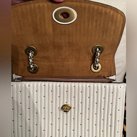COACH Parker White/Cream Handbag with Quilting & Gold Rivets Shoulder Crossbody - Picture 9 of 16